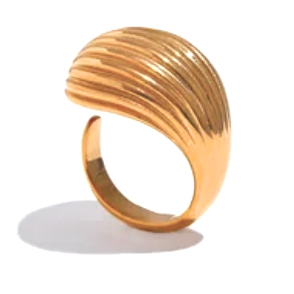 New Stainless Steel Stripe Open Ring Metal Texture 18K Plated waterproof - Picture 1 of 7